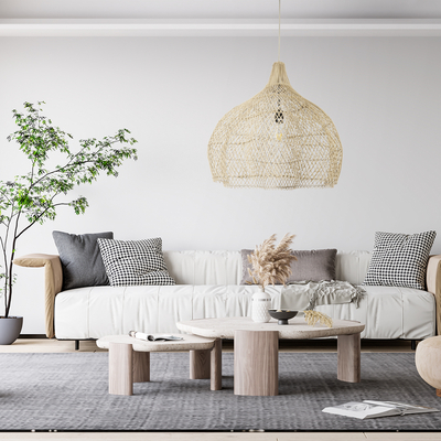 GLOBOSTAR® ADEJE 02210 Boho Κρεμαστό Φωτιστικό Οροφής με Ντουί 1 x E27 AC 220-240V IP20 - Μπεζ - Μ60 x Π60 x Υ60cm