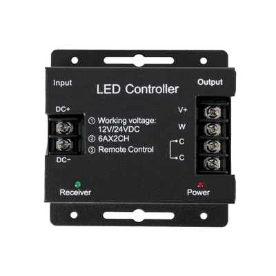 GLOBOSTAR® CCTCONTROLLER 73351 Σετ Dimmer / Controller με RF Ασύρματο Χειριστήριο με 2 x 6A 144W Κανάλια DC 12-24V 12A 288W Max IP20 - RF2.4Ghz SYNC - Μ8.3 x Π8.3 x Υ3.2cm - 2 Χρόνια Εγγύηση
