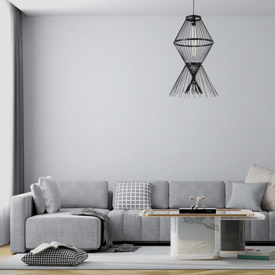 GLOBOSTAR® YOSHI 01929 Boho Κρεμαστό Φωτιστικό Οροφής με Ντουί 1 x E27 AC 220-240V IP20 - Μαύρο - Μ35 x Π35 x Υ60cm