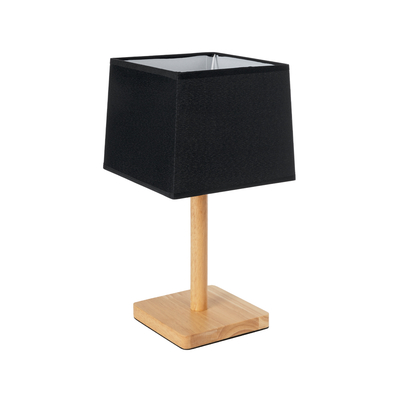 GloboStar® KOLIPE 02039 Μοντέρνο Επιτραπέζιο Φωτιστικό Πορτατίφ Μονόφωτο 1 x E27 IP20 Μπεζ Ξύλο με Μαύρο Ύφασμα - Μ20 x Π20 x Υ38cm