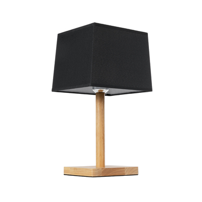 GloboStar® KOLIPE 02039 Μοντέρνο Επιτραπέζιο Φωτιστικό Πορτατίφ Μονόφωτο 1 x E27 IP20 Μπεζ Ξύλο με Μαύρο Ύφασμα - Μ20 x Π20 x Υ38cm