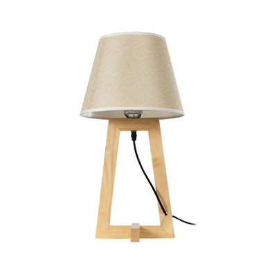 GloboStar® TAKIKO 02042 Μοντέρνο Επιτραπέζιο Φωτιστικό Πορτατίφ Μονόφωτο 1 x E27 IP20 Μπεζ Ξύλο με Μπεζ Ύφασμα - Μ25 x Π25 x Υ48cm