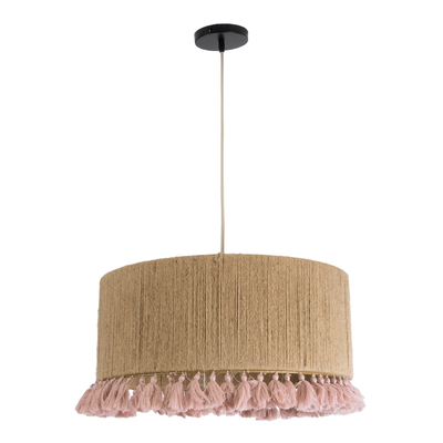 GLOBOSTAR® PUERTORICO 02096 Boho Κρεμαστό Φωτιστικό Οροφής με Ντουί 1 x E27 AC 220-240V IP20 - Μπεζ & Ροζ - Μ50 x Π50 x Υ27cm
