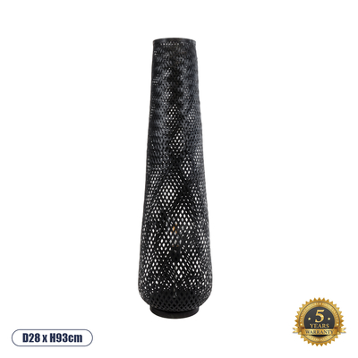 GloboStar® MAMIZU 02110 Boho Επιδαπέδιο Φωτιστικό Μονόφωτο 1 x E27 IP20 Μαύρο Ξύλο - Μ28 x Π28 x Υ93cm