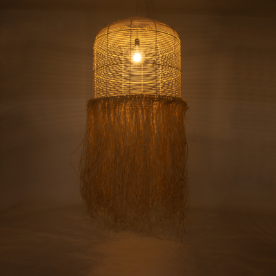 GLOBOSTAR® BASSETERRE 02163 Boho Κρεμαστό Φωτιστικό Οροφής με Ντουί 1 x E27 AC 220-240V IP20 - Μπεζ & Καφέ - Μ70 x Π70 x Υ170cm