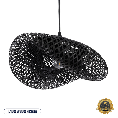 GLOBOSTAR® MEXICO 02200 Boho Κρεμαστό Φωτιστικό Οροφής με Ντουί 1 x E27 AC 220-240V IP20 - Μαύρο - Μ40 x Π30 x Υ13cm