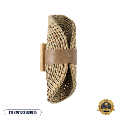 GLOBOSTAR® GUAVA 02222 Boho Φωτιστικό Τοίχου - Απλίκα με Ντουί 2 x G9 AC 220-240V IP20 - Μπεζ & Καφέ - Μ11 x Π13 x Υ30cm