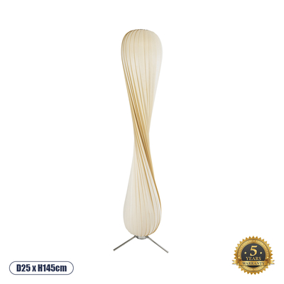 GloboStar® PRAIA 02225 Μοντέρνο Επιδαπέδιο Φωτιστικό Δίφωτο 2 x E27 IP20 Μπεζ Ξύλο - Μ25 x Π25 x Υ145cm