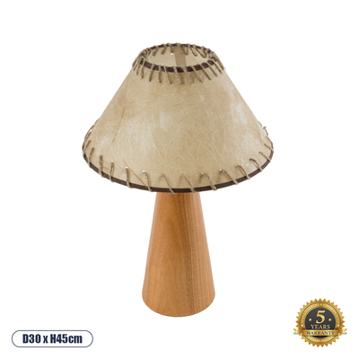 GloboStar® MASPALOMAS 02291 Boho Επιτραπέζιο Φωτιστικό Πορτατίφ Μονόφωτο 1 x E27 IP20 Καφέ Ξύλο με Μπεζ Ύφασμα - Μ30 x Π30 x Υ45cm