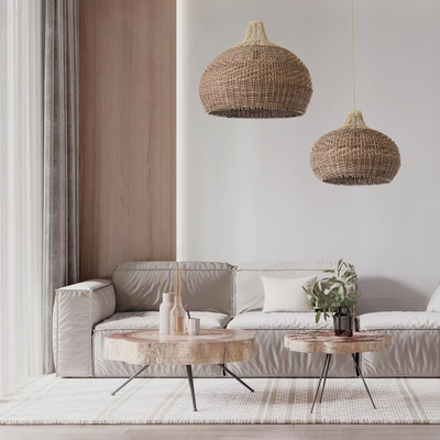 GLOBOSTAR® PANAMA 01953 Boho Κρεμαστό Φωτιστικό Οροφής με Ντουί 1 x E27 AC 220-240V IP20 - Μπεζ & Καφέ - Μ60 x Π60 x Υ60cm