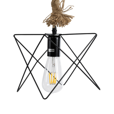 GLOBOSTAR® KAZEMI 02018 Μοντέρνο Κρεμαστό Φωτιστικό Οροφής με Ντουί 1 x E27 AC 220-240V IP20 - Μαύρο & Μπεζ - Μ18 x Π18 x Υ17cm