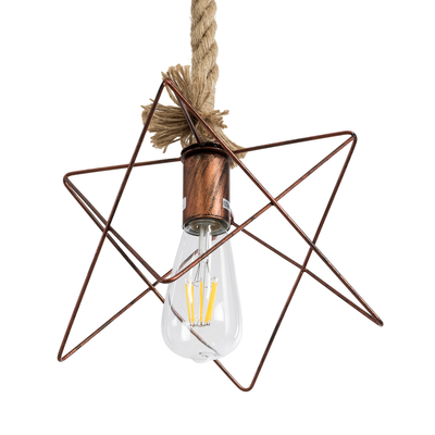 GLOBOSTAR® KAZEMI 02019 Μοντέρνο Κρεμαστό Φωτιστικό Οροφής με Ντουί 1 x E27 AC 220-240V IP20 - Χάλκινο & Μπεζ - Μ18 x Π18 x Υ17cm