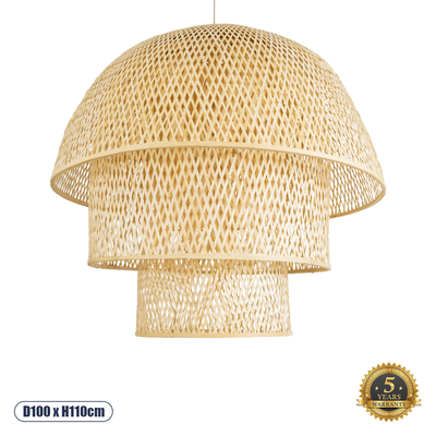 GLOBOSTAR® HIROKA 02046 Boho Κρεμαστό Φωτιστικό Οροφής με Ντουί 1 x E27 AC 220-240V IP20 - Μπεζ - Μ100 x Π100 x Υ110cm