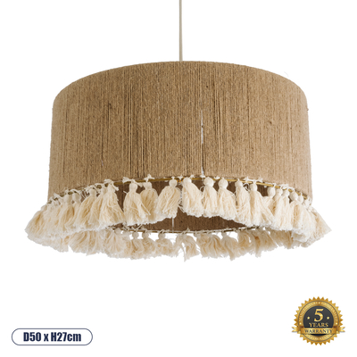 GLOBOSTAR® PUERTORICO 02094 Boho Κρεμαστό Φωτιστικό Οροφής με Ντουί 1 x E27 AC 220-240V IP20 - Μπεζ & Λευκό - Μ50 x Π50 x Υ27cm