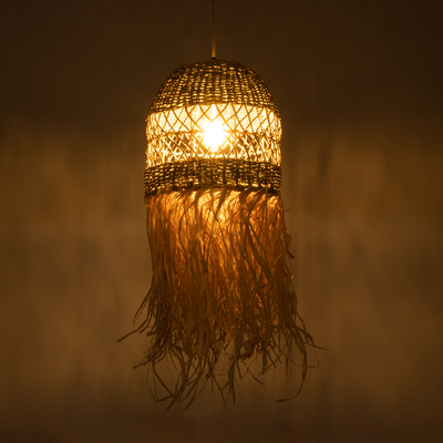 GLOBOSTAR® SAINTLUCIA 02160 Boho Κρεμαστό Φωτιστικό Οροφής με Ντουί 1 x E27 AC 220-240V IP20 - Μπεζ & Καφέ - Μ30 x Π30 x Υ90cm