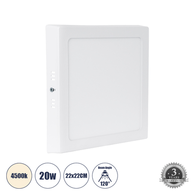 GLOBOSTAR® PANELO 60204 Panel Οροφής LED 20W 1900lm 120° AC 220-240V IP20 Φυσικό Λευκό 4500K - Lumileds SMD Chip & TÜV SÜD Driver - Λευκό Γαλακτερό - Μ22 x Π22 x Υ3cm / Q20 x 20cm - 3 Χρόνια Εγγύηση