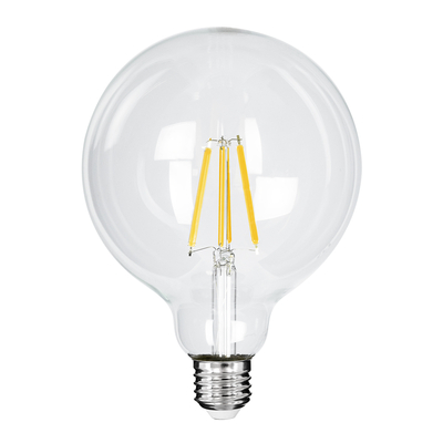 GLOBOSTAR® BUBBLE 99085 Λάμπα E27 G125 LED 4W 840lm 360° AC 220-240V IP20 Θερμό Λευκό 2700K - Long Filament Chip - Διάφανο - Μ12.5 x Π12.5 x Υ13.8cm - 3 Χρόνια Εγγύηση
