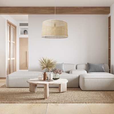 GLOBOSTAR® YOTTO 01822 Boho Κρεμαστό Φωτιστικό Οροφής με Ντουί 1 x E27 AC 220-240V IP20 - Μπεζ - Μ55 x Π55 x Y30cm