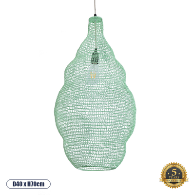 GLOBOSTAR® KENTUCKY 01897 Vintage Κρεμαστό Φωτιστικό Οροφής με Ντουί 1 x E27 AC 220-240V IP20 - Τιρκουάζ - Μ40 x Π40 x Υ70cm