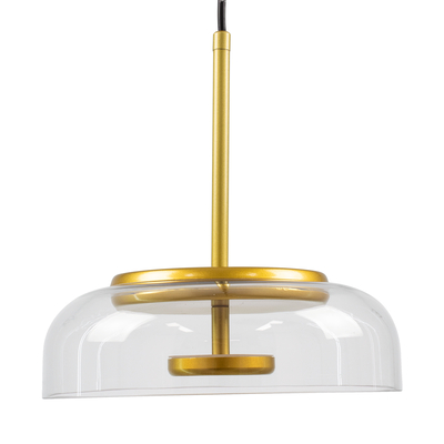 GLOBOSTAR® CHARLOTTE 00742 Μοντέρνο Κρεμαστό Φωτιστικό Οροφής LED 5W 500lm 180° AC 220-240V IP20 Θερμό Λευκό 2700K - Lumileds SMD Chip - Διάφανο & Χρυσό - Μ23 x Π23 x Υ23cm - 2 Χρόνια Εγγύηση