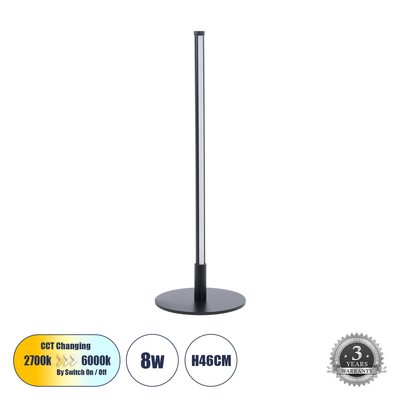 GloboStar® DALUMA 60467 Επιτραπέζιο Φωτιστικό LED CCT 8W 880lm 200° AC 220-240V - All In One Ψυχρό 6000k+Φυσικό 4500k+Θερμό 2700k Μ15 x Π15 x Υ46cm - Mαύρο - 3 Χρόνια Εγγύηση