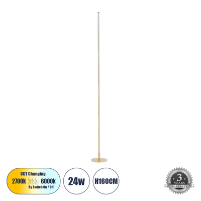 GloboStar® DALUMA 60472 Μοντέρνο Επιδαπέδιο Φωτιστικό LED 24W 2640lm 200° AC 220-240V IP20 Ρυθμιζόμενο Λευκό CCT από 2700K έως 6000K - Χρυσό Πλατίνα - Μ18 x Π18 x Υ160cm - 3 Χρόνια Εγγύηση