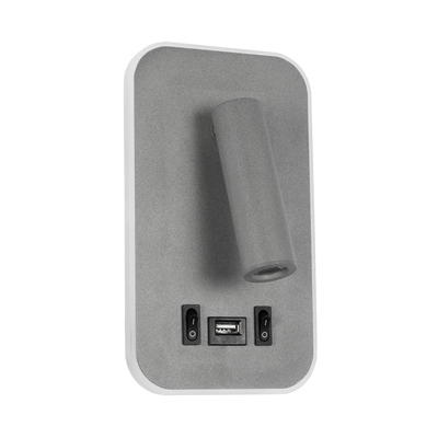 GLOBOSTAR® LADY-O 61365 Μοντέρνο Φωτιστικό Τοίχου - Απλίκα Ξενοδοχείου Reading Light με Φορτιστή USB 3A LED 10W 1000lm 36° & 360° AC 220-240V IP20 Φυσικό Λευκό 4500K - Bridgelux COB Chip & TÜV SÜD Driver - Γκρι Ματ - Μ10.5 x Π10 x Υ18.5cm - 3 Χρόνια Εγγύηση