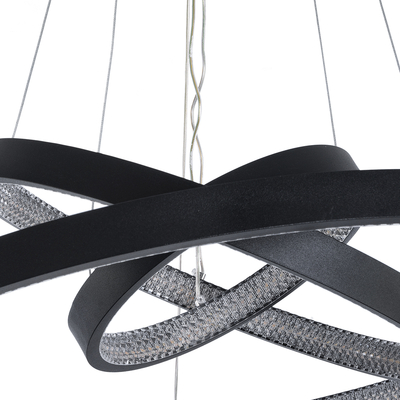 GLOBOSTAR® DIAMOND TRIO 61523-DECO Μοντέρνο Κρεμαστό Φωτιστικό Οροφής LED 100W 11200lm 360° AC 220-240V IP20 Ρυθμιζόμενο Λευκό CCT με Χειριστήριο από 2700K έως 6000K Dimmable - Lumileds SMD Chip - Μαύρο Ματ - Μ90 x Π90 x Υ90cm - 3 Χρόνια Εγγύηση