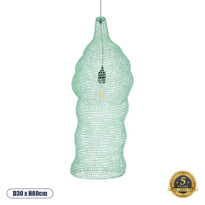 GLOBOSTAR® KENTUCKY 01906 Vintage Κρεμαστό Φωτιστικό Οροφής με Ντουί 1 x E27 AC 220-240V IP20 - Τιρκουάζ - Μ30 x Π30 x Y80cm