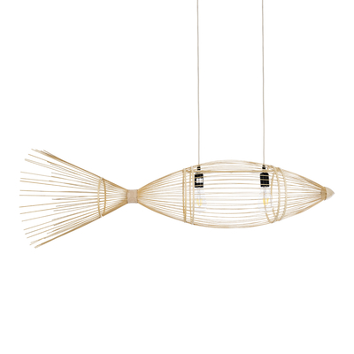 GLOBOSTAR® FISH 01927 Boho Κρεμαστό Φωτιστικό Οροφής με Ντουί 2 x E27 AC 220-240V IP20 - Μπεζ - Μ130 x Π42 x Υ42cm