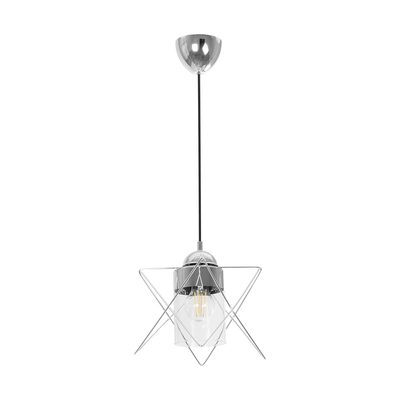 GLOBOSTAR® PLEX 202-0038 Μοντέρνο Κρεμαστό Φωτιστικό Οροφής με Ντουί 1 x E27 AC 220-240V IP20 - Ασημί & Διάφανο - Μ25 x Π25 x Υ23cm