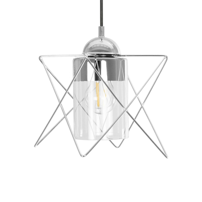 GLOBOSTAR® PLEX 202-0038 Μοντέρνο Κρεμαστό Φωτιστικό Οροφής με Ντουί 1 x E27 AC 220-240V IP20 - Ασημί & Διάφανο - Μ25 x Π25 x Υ23cm