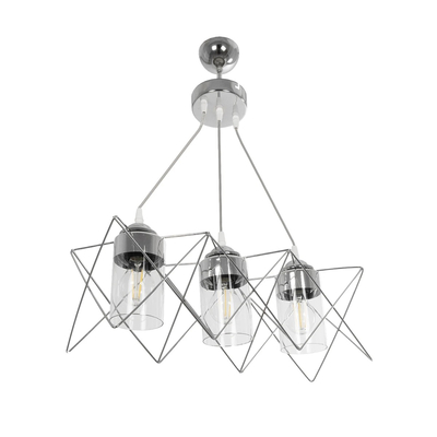 GLOBOSTAR® PLEX 202-0039 Μοντέρνο Κρεμαστό Φωτιστικό Οροφής με Ντουί 3 x E27 AC 220-240V IP20 - Ασημί & Διάφανο - Μ56 x Π17 x Υ24cm