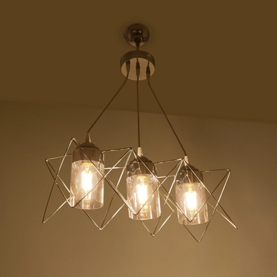 GLOBOSTAR® PLEX 202-0039 Μοντέρνο Κρεμαστό Φωτιστικό Οροφής με Ντουί 3 x E27 AC 220-240V IP20 - Ασημί & Διάφανο - Μ56 x Π17 x Υ24cm