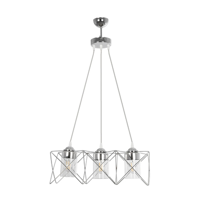 GLOBOSTAR® PLEX 202-0039 Μοντέρνο Κρεμαστό Φωτιστικό Οροφής με Ντουί 3 x E27 AC 220-240V IP20 - Ασημί & Διάφανο - Μ56 x Π17 x Υ24cm