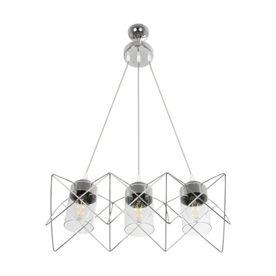 GLOBOSTAR® PLEX 202-0039 Μοντέρνο Κρεμαστό Φωτιστικό Οροφής με Ντουί 3 x E27 AC 220-240V IP20 - Ασημί & Διάφανο - Μ56 x Π17 x Υ24cm