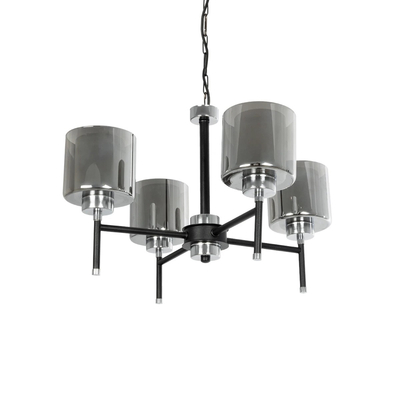 GLOBOSTAR® SHORD 202-0056 Μοντέρνο Κρεμαστό Φωτιστικό Οροφής με Ντουί 4 x E27 AC 220-240V IP20 - Μαύρο & Μαύρο Φιμέ - Μ57 x Π57 x Υ37cm