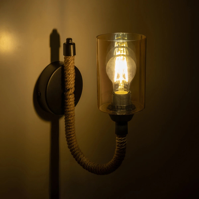 GLOBOSTAR® RIFT 203-0002 Vintage Φωτιστικό Τοίχου - Απλίκα με Ντουί 1 x E27 AC 220-240V IP20 - Μαύρο & Μπεζ - Μ12 x Π24 x Υ31cm