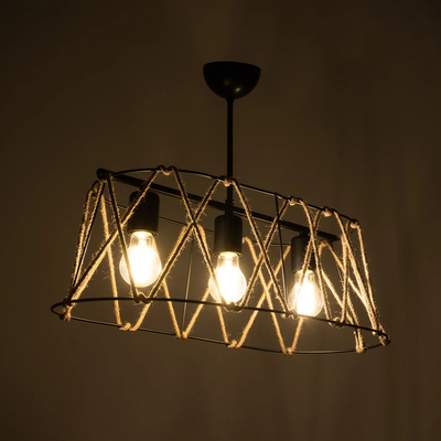 GLOBOSTAR® GATSBY 203-0006 Vintage Κρεμαστό Φωτιστικό Οροφής με Ντουί 3 x E27 AC 220-240V IP20 - Μαύρο & Μπεζ - Μ60 x Π28 x Υ22cm