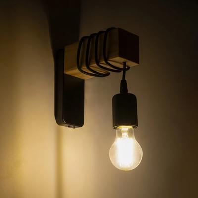 GLOBOSTAR® XYLO 203-0014 Μοντέρνο Φωτιστικό Τοίχου - Απλίκα με Ντουί 1 x E27 AC 220-240V IP20 - Μαύρο & Μπεζ - Μ18 x Π18 x Υ19cm
