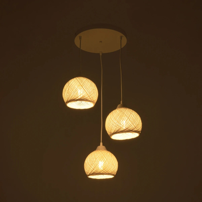 GLOBOSTAR® YASAM 203-0023 Vintage Κρεμαστό Φωτιστικό Οροφής με Ντουί 3 x E27 AC 220-240V IP20 - Λευκό - Μ42 x Π42 x Υ54cm