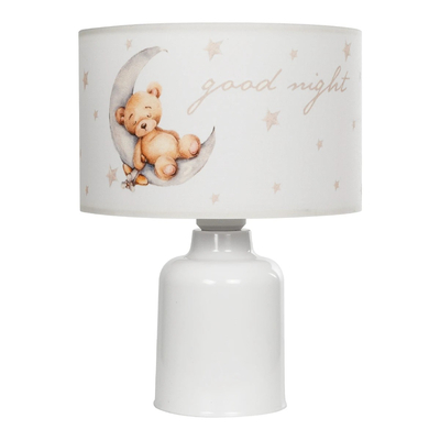 GloboStar® MOON 204-0023 Παιδικό Eπιτραπέζιο Φωτιστικό Πορτατίφ Μονόφωτο 1 x E27 IP20 Πολύχρωμο Ύφασμα με Λευκό Πλαστικό - Μ24 x Π24 x Υ32cm