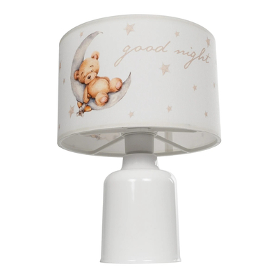 GloboStar® MOON 204-0023 Παιδικό Eπιτραπέζιο Φωτιστικό Πορτατίφ Μονόφωτο 1 x E27 IP20 Πολύχρωμο Ύφασμα με Λευκό Πλαστικό - Μ24 x Π24 x Υ32cm