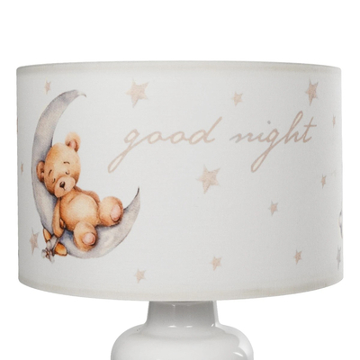 GloboStar® MOON 204-0023 Παιδικό Eπιτραπέζιο Φωτιστικό Πορτατίφ Μονόφωτο 1 x E27 IP20 Πολύχρωμο Ύφασμα με Λευκό Πλαστικό - Μ24 x Π24 x Υ32cm