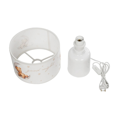 GloboStar® MOON 204-0023 Παιδικό Eπιτραπέζιο Φωτιστικό Πορτατίφ Μονόφωτο 1 x E27 IP20 Πολύχρωμο Ύφασμα με Λευκό Πλαστικό - Μ24 x Π24 x Υ32cm