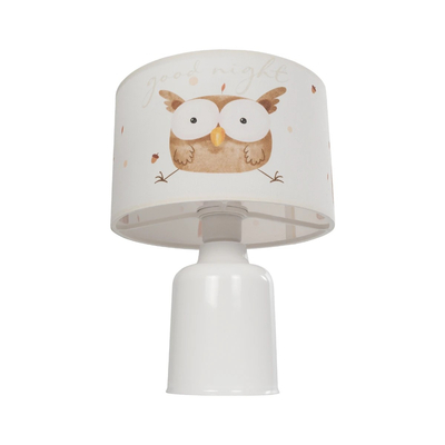GloboStar® OWL 204-0024 Παιδικό Eπιτραπέζιο Φωτιστικό Πορτατίφ Μονόφωτο 1 x E27 IP20 Πολύχρωμο Ύφασμα με Λευκό Πλαστικό - Μ24 x Π24 x Υ32cm
