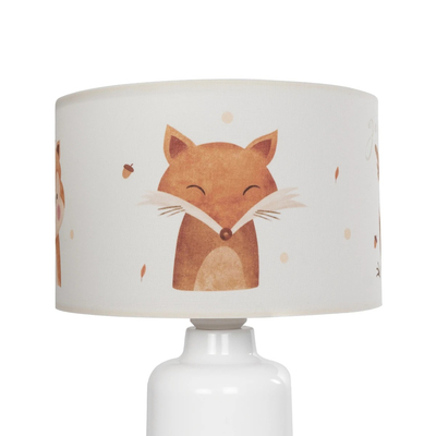 GloboStar® OWL 204-0024 Παιδικό Eπιτραπέζιο Φωτιστικό Πορτατίφ Μονόφωτο 1 x E27 IP20 Πολύχρωμο Ύφασμα με Λευκό Πλαστικό - Μ24 x Π24 x Υ32cm