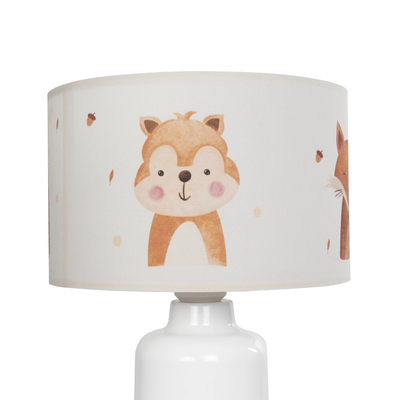 GloboStar® OWL 204-0024 Παιδικό Eπιτραπέζιο Φωτιστικό Πορτατίφ Μονόφωτο 1 x E27 IP20 Πολύχρωμο Ύφασμα με Λευκό Πλαστικό - Μ24 x Π24 x Υ32cm