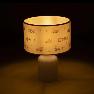 GloboStar® EXCAVATOR 204-0027 Παιδικό Eπιτραπέζιο Φωτιστικό Πορτατίφ Μονόφωτο 1 x E27 IP20 Πολύχρωμο Ύφασμα με Λευκό Πλαστικό - Μ24 x Π24 x Υ32cm