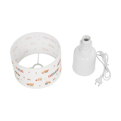 GloboStar® EXCAVATOR 204-0027 Παιδικό Eπιτραπέζιο Φωτιστικό Πορτατίφ Μονόφωτο 1 x E27 IP20 Πολύχρωμο Ύφασμα με Λευκό Πλαστικό - Μ24 x Π24 x Υ32cm